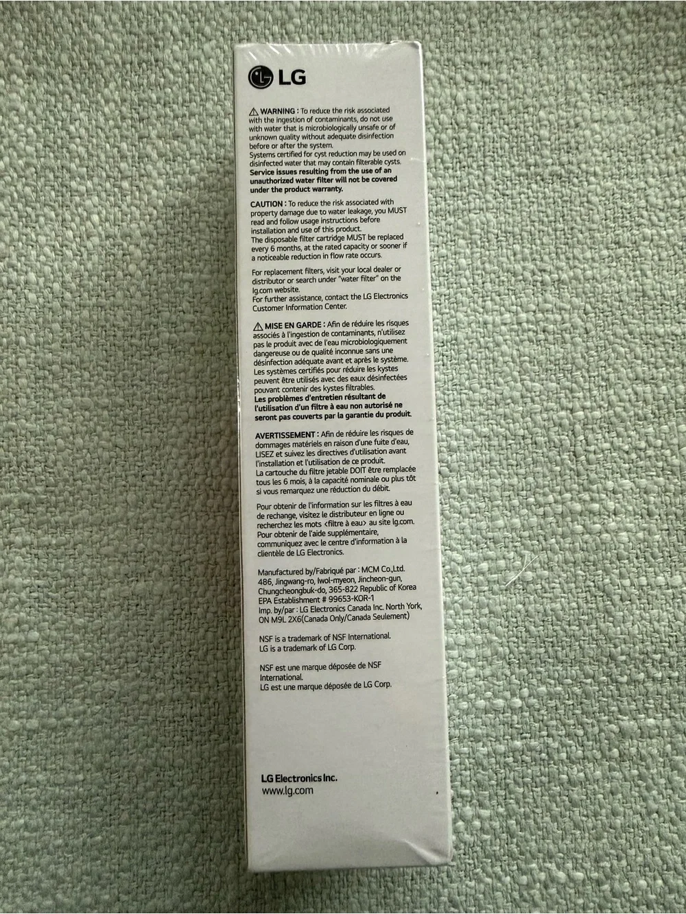 LG Water Filter LT800P Replacement Cartridge - NIB NWT In Original Plastic